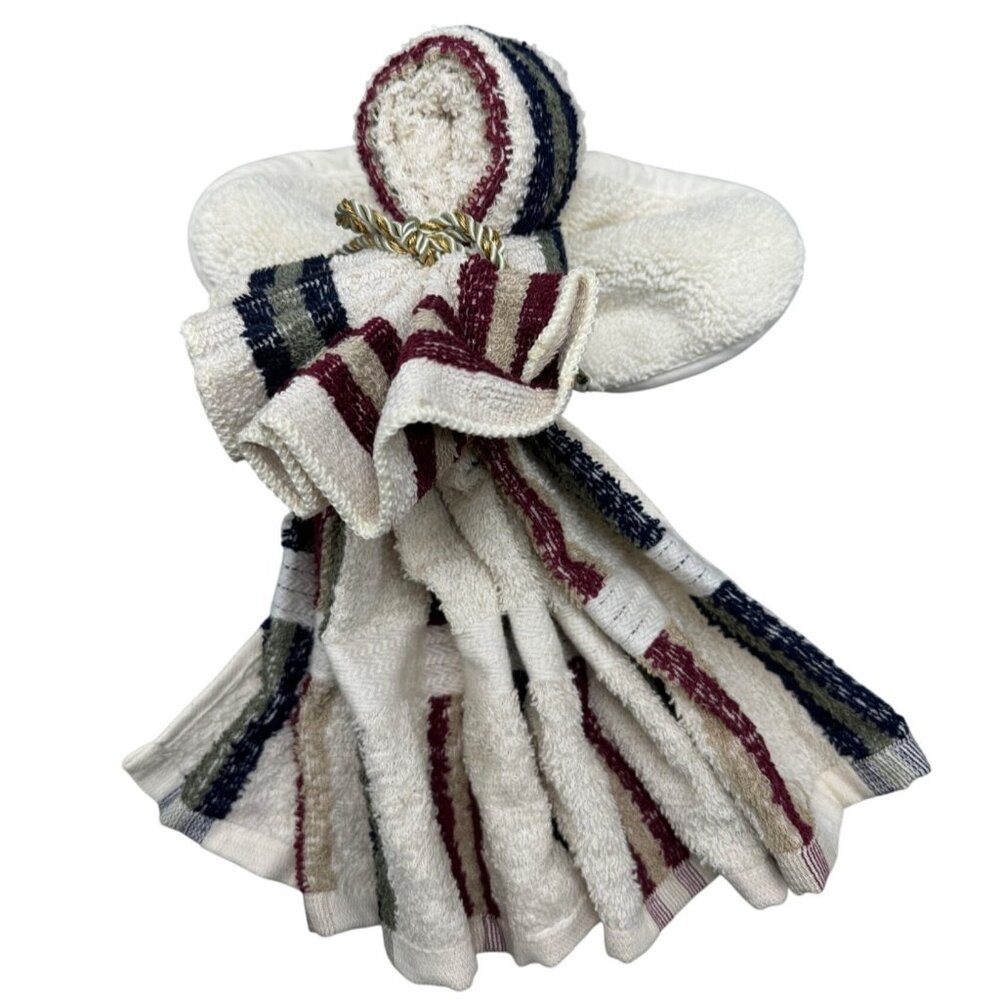 Christmas handmade Angel made out of towels white green striped 12" READ